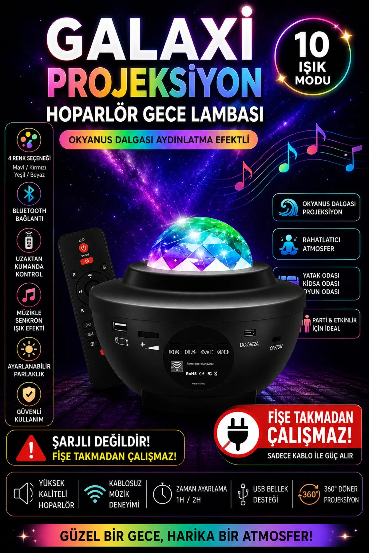 Galaksi Projeksiyon Gece Lambası